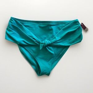 Adore Me Bikini Bottoms Womens 1X Teal Blue High Waist Front Tie Swimwear NEW